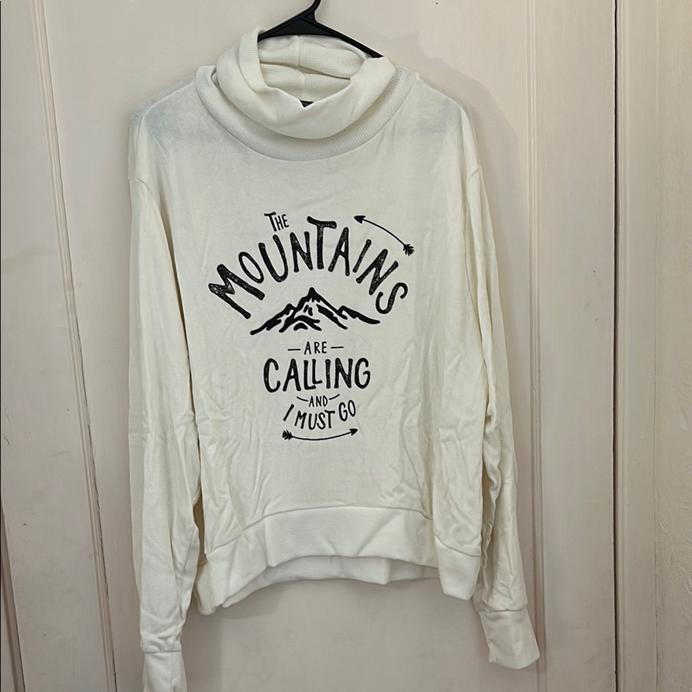 White Graphic Cowl Neck Sweatshirt